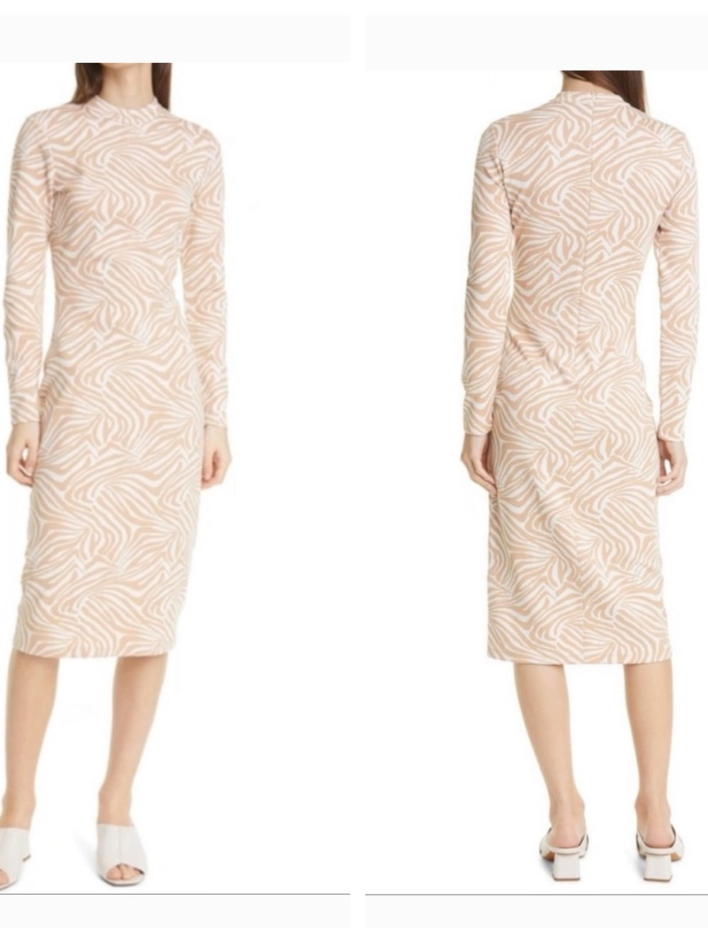 NWT Ted Baker Ted Baker Villani Long Sleeve Bodycon Dress Knit Camel Sz 8